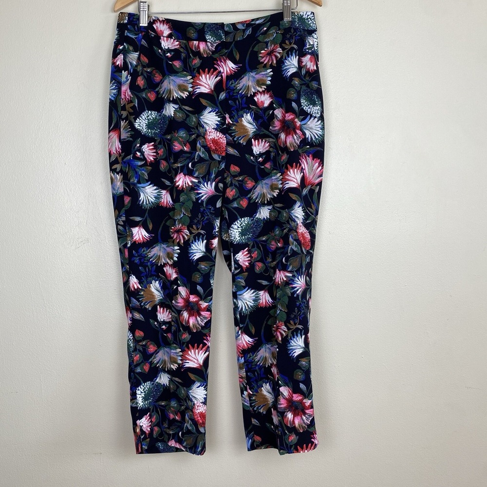 J CREW Easy  Women's Black Floral Pants Size 12 Ankle Length With‎ Pockets